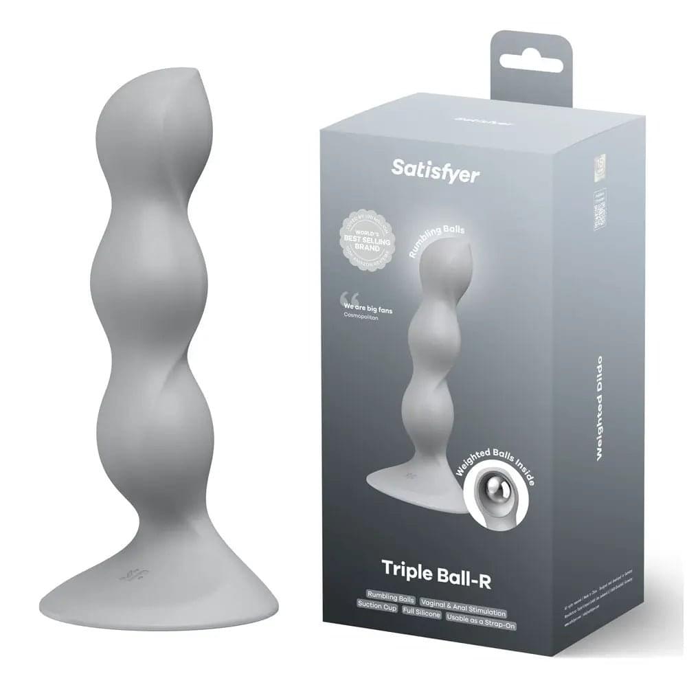 Satisfyer Triple Ball-R - Grey - Grey 18 cm Beaded and Weighted Dildo Satisfyer Discreet Intimate Essentials.