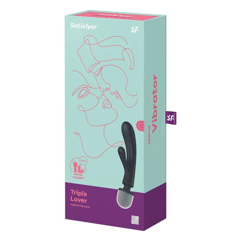 Satisfyer Triple Lover - Grey USB Rechargeable Rabbit Vibrator and Massage Wand Satisfyer Discreet Intimate Essentials.