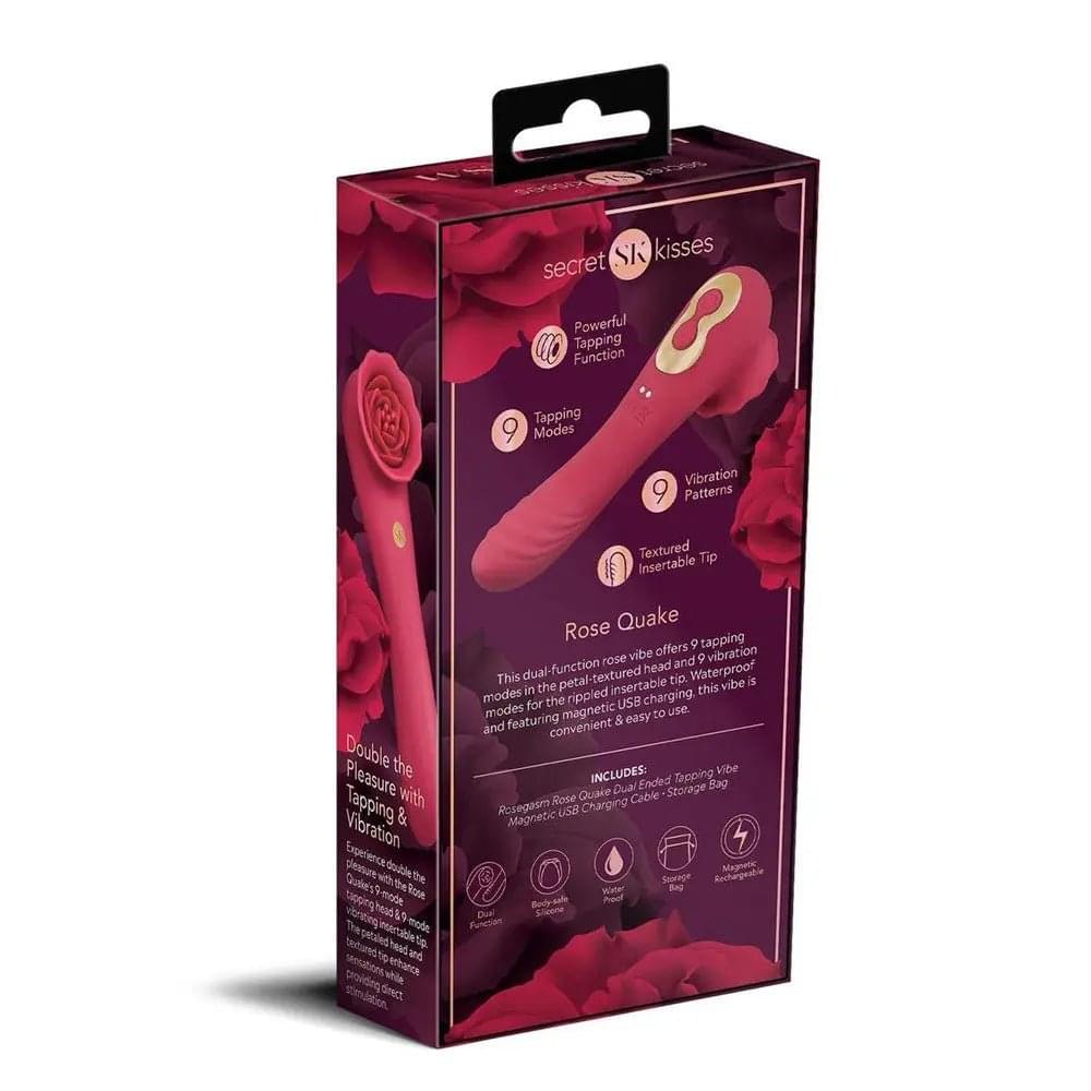 Secret Kisses ROSEGASM ROSE QUAKE -  18.8 cm USB Rechargeable Dual Ended Tapping Vibrator Xgen Products Discreet Intimate Essentials.