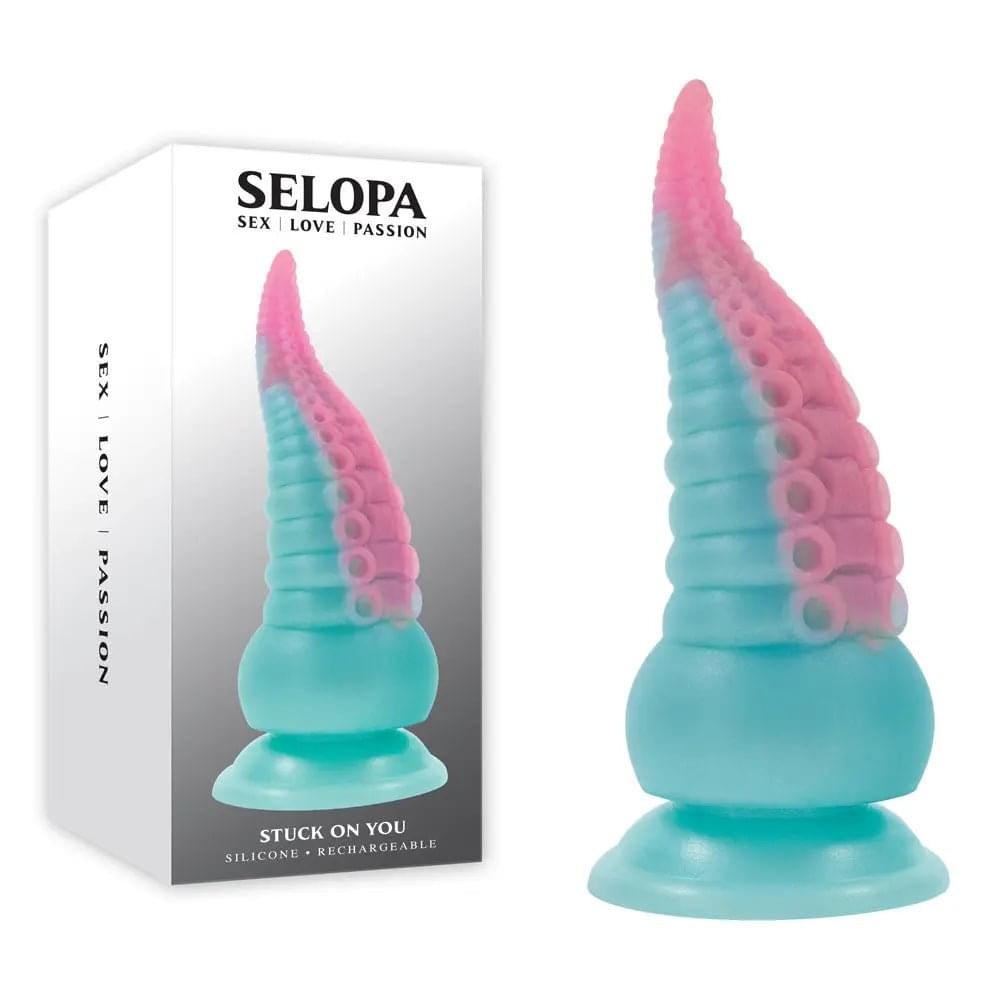 Selopa STUCK ON YOU - Blue/Pink 19 cm USB Rechargeable Vibrating Tentacle Fantasy Dildo Selopa Discreet Intimate Essentials.