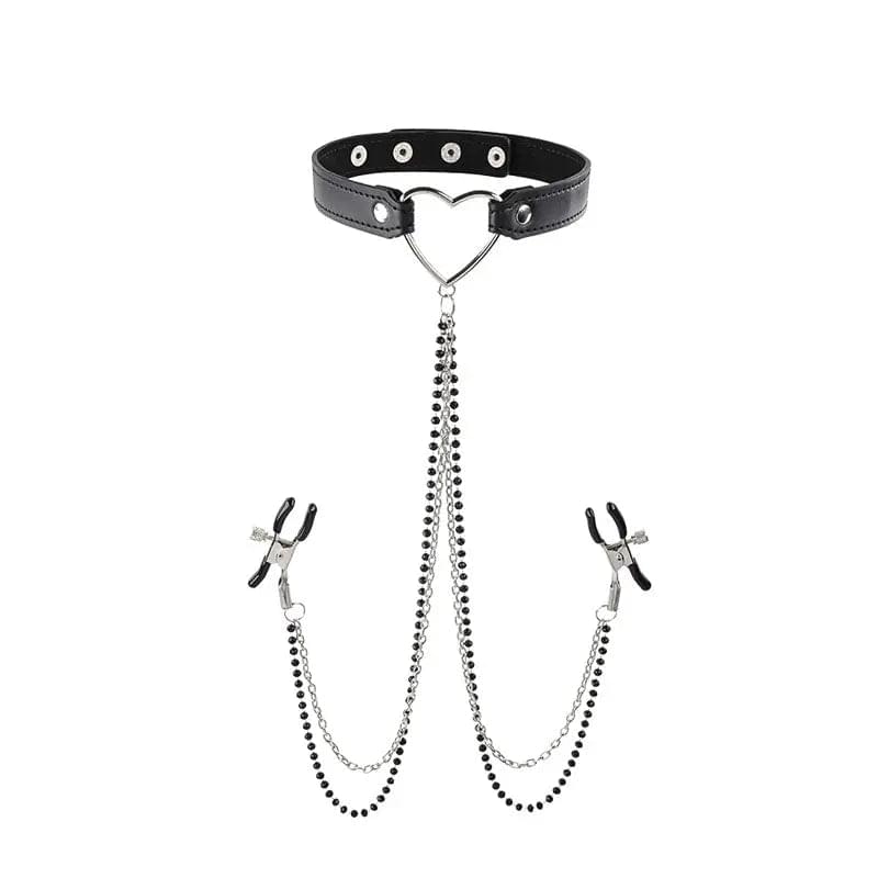 Sex & Mischief Amor Collar with Nipple Clamps - Metal Restraints Sportsheets Discreet Intimate Essentials.