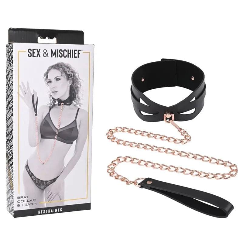 Sex & Mischief Brat Collar & Leash - /Black Restraint Sportsheets Discreet Intimate Essentials.