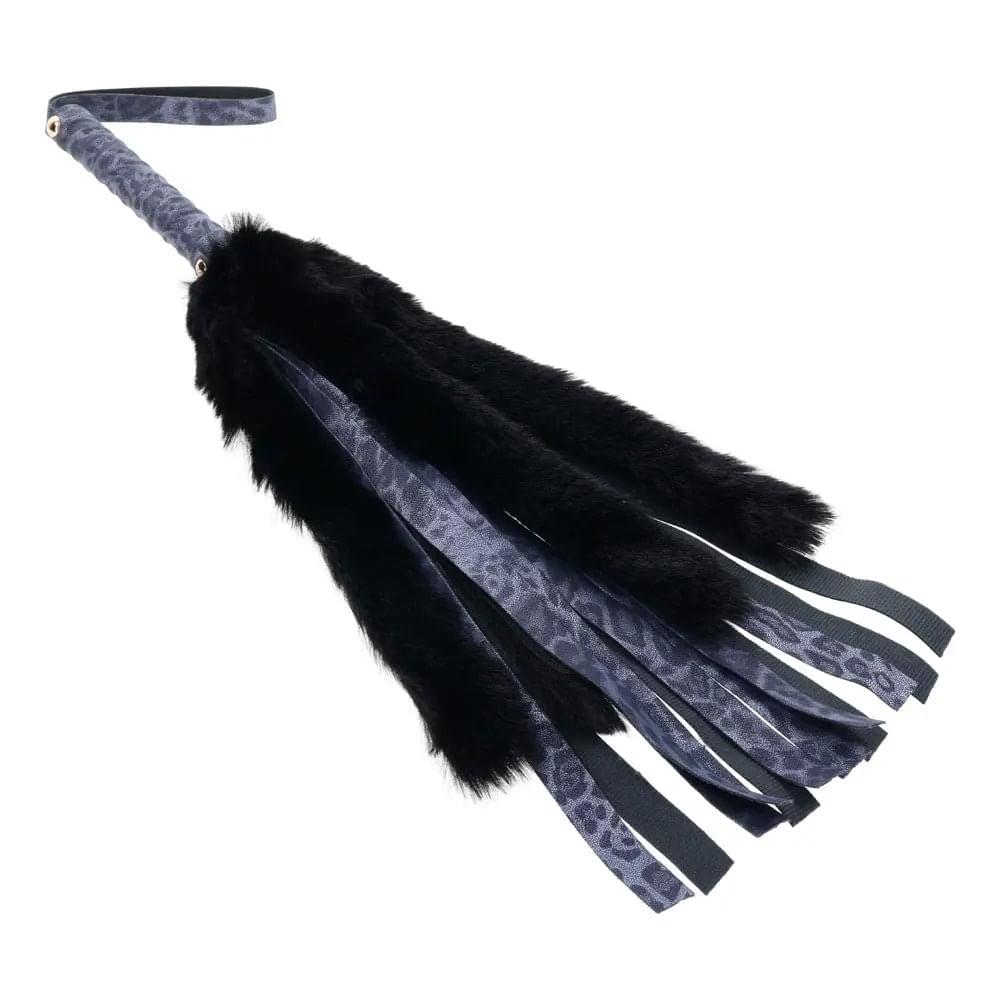 Sex & Mischief Cougar Faux Fur Flogger - Navy /Black Furry Flogger Whip Sportsheets Discreet Intimate Essentials.