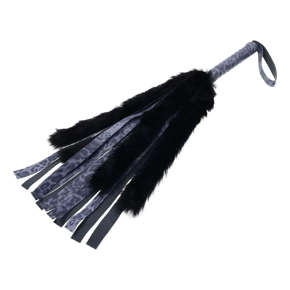 Sex & Mischief Cougar Faux Fur Flogger - Navy /Black Furry Flogger Whip Sportsheets Discreet Intimate Essentials.