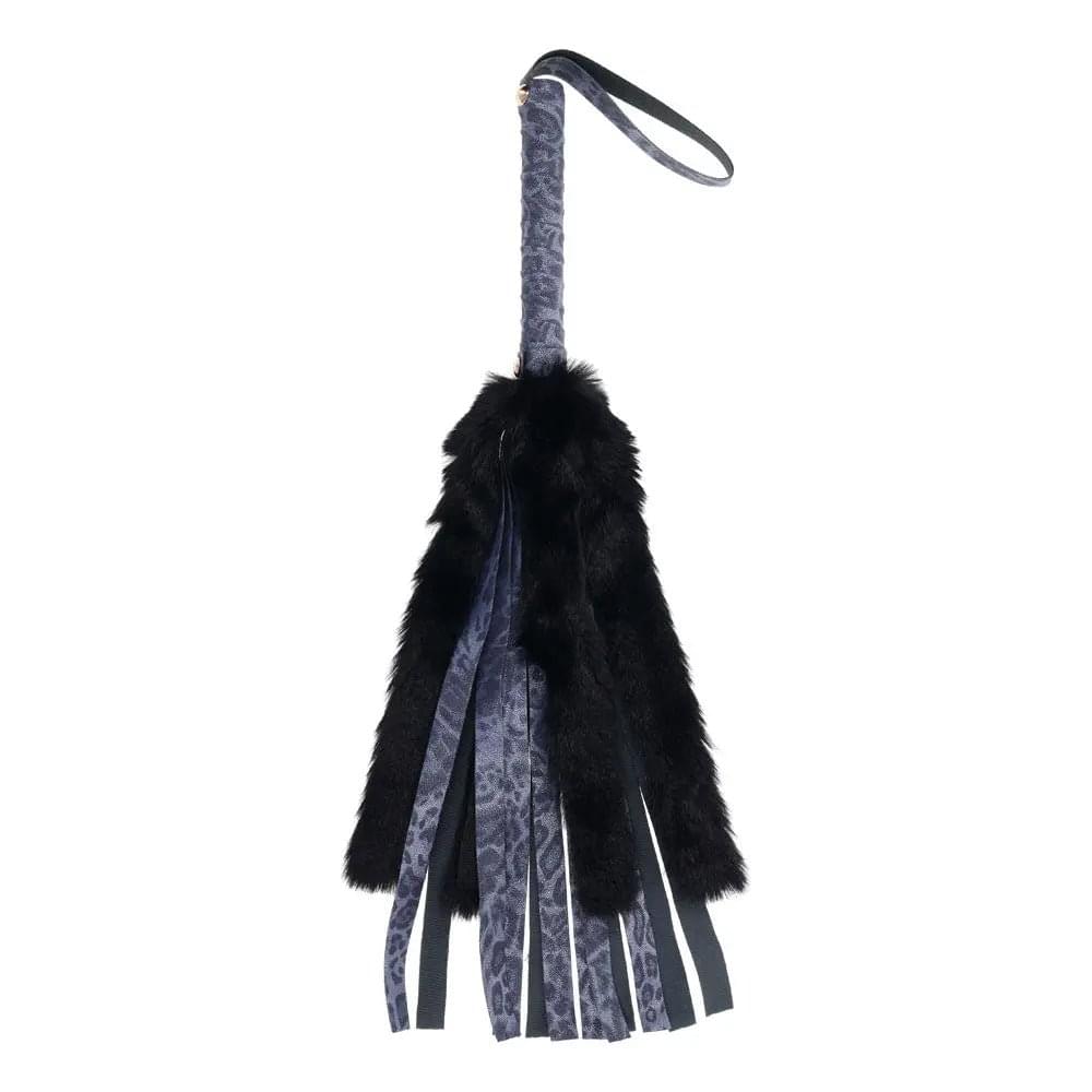 Sex & Mischief Cougar Faux Fur Flogger - Navy /Black Furry Flogger Whip Sportsheets Discreet Intimate Essentials.