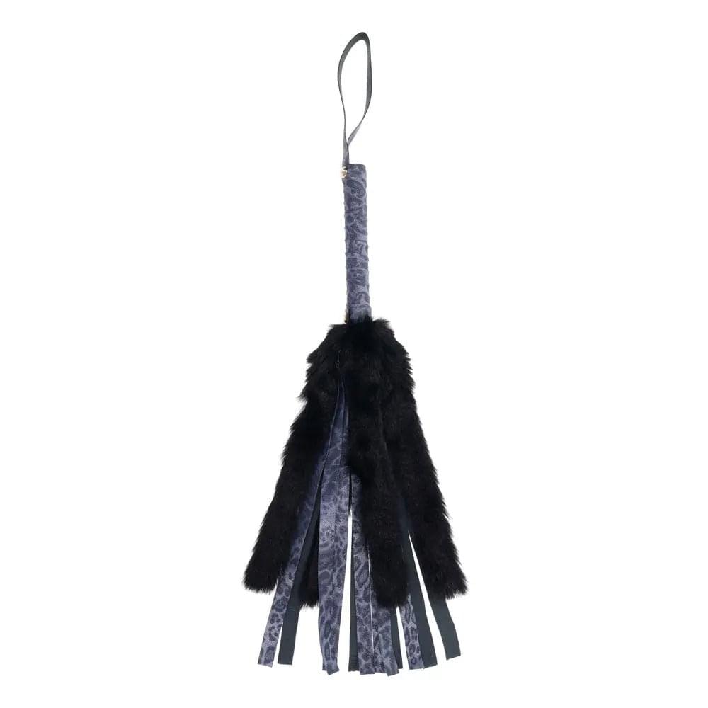 Sex & Mischief Cougar Faux Fur Flogger - Navy /Black Furry Flogger Whip Sportsheets Discreet Intimate Essentials.