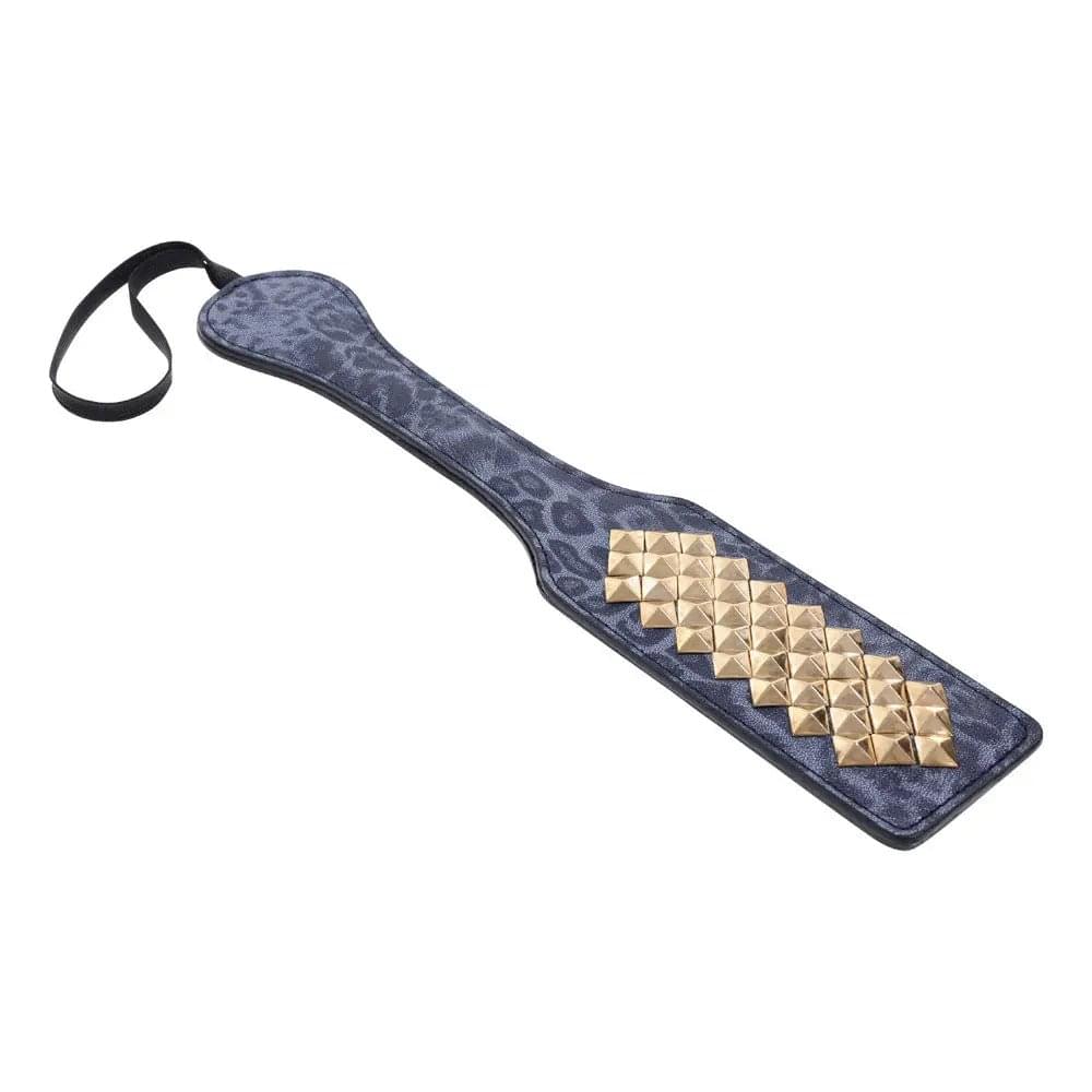 Sex & Mischief Cougar Studded Paddle - Navy  Paddle with Gold Studs Sportsheets Discreet Intimate Essentials.