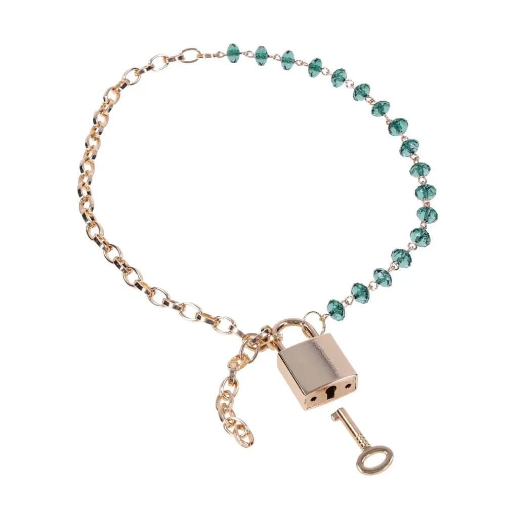 Sex & Mischief Indica Crystal Day Collar - Gold/Emerald Lockable Collar Sportsheets Discreet Intimate Essentials.