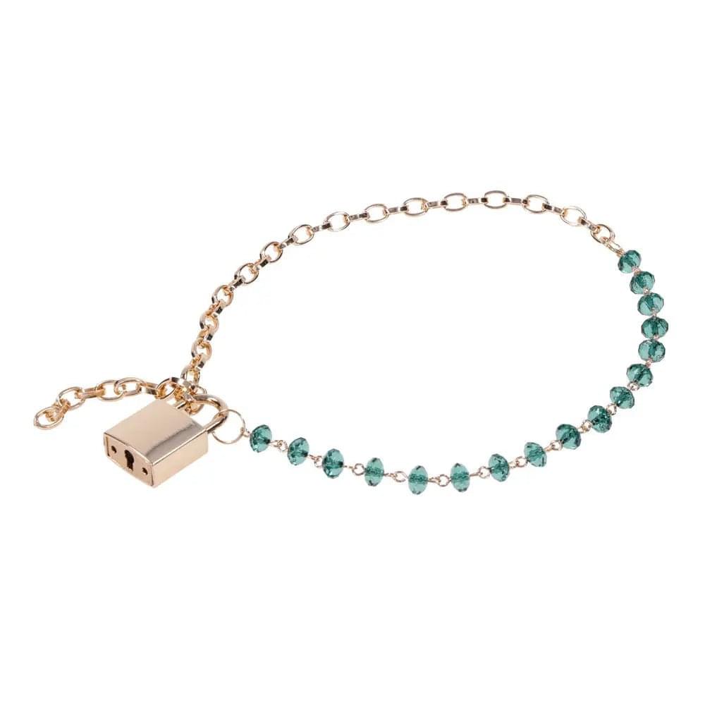Sex & Mischief Indica Crystal Day Collar - Gold/Emerald Lockable Collar Sportsheets Discreet Intimate Essentials.
