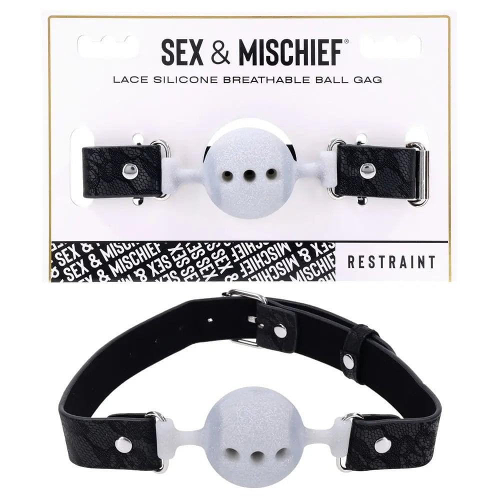 Sex & Mischief Lace Silicone Breathable Ball Gag - Black/Grey Mouth Restraint Sportsheets Discreet Intimate Essentials.