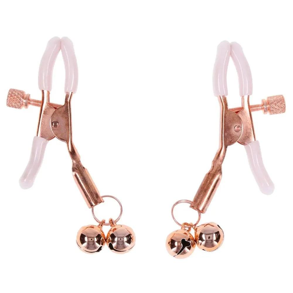 Sex & Mischief Peaches n CreaMe Bell Nipple Clamps - Peach/Rose Gold Nipple Clamps with Bells - Set of 2 Sportsheets Discreet Intimate Essentials.