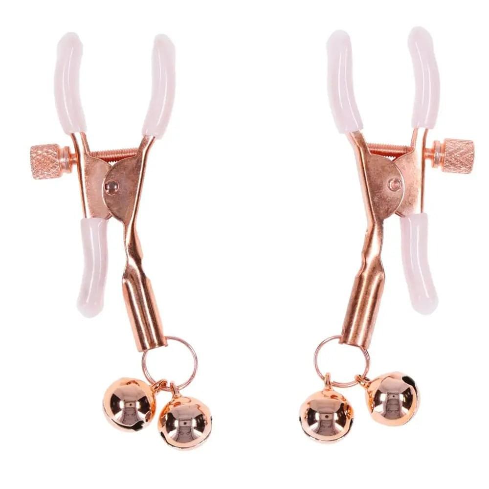 Sex & Mischief Peaches n CreaMe Bell Nipple Clamps - Peach/Rose Gold Nipple Clamps with Bells - Set of 2 Sportsheets Discreet Intimate Essentials.