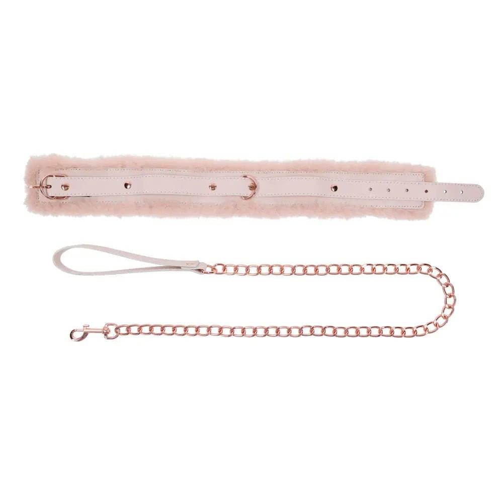 Sex & Mischief Peaches n CreaMe Fur Collar & Leash - Peach Restraint Sportsheets Discreet Intimate Essentials.