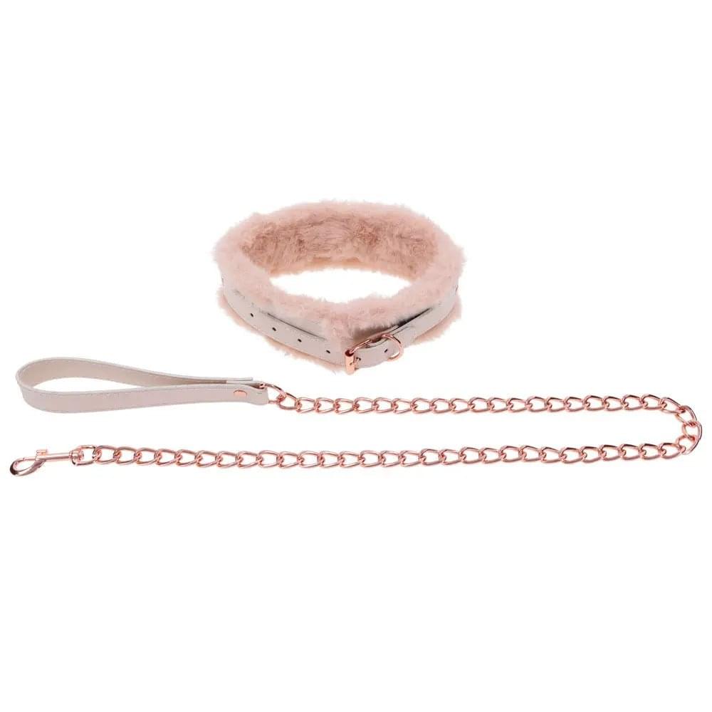 Sex & Mischief Peaches n CreaMe Fur Collar & Leash - Peach Restraint Sportsheets Discreet Intimate Essentials.