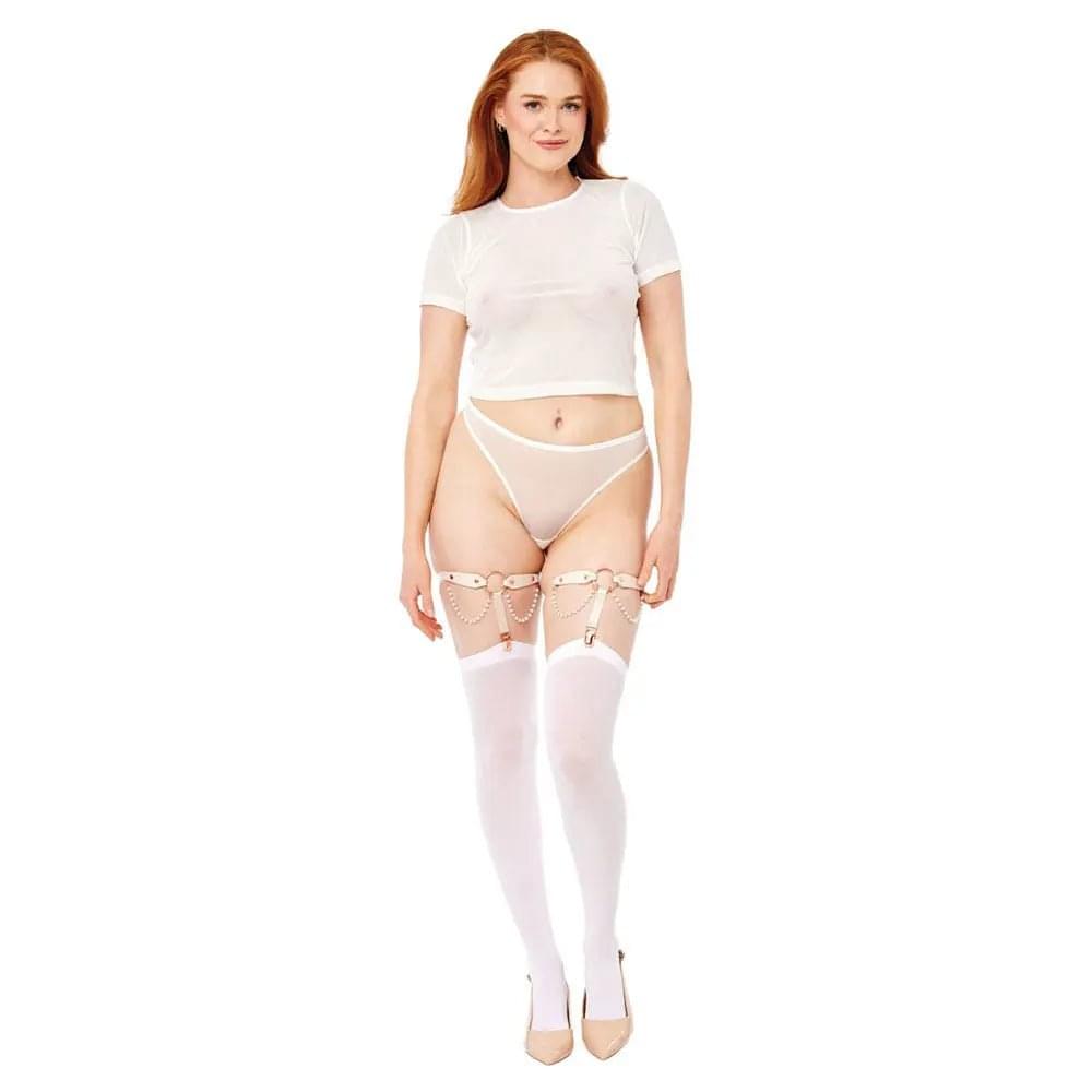 Sex & Mischief Peaches n CreaMe Pearl Garters - Peach / Rose Gold Garters with Pearls - Set of 2 Sportsheets Discreet Intimate Essentials.
