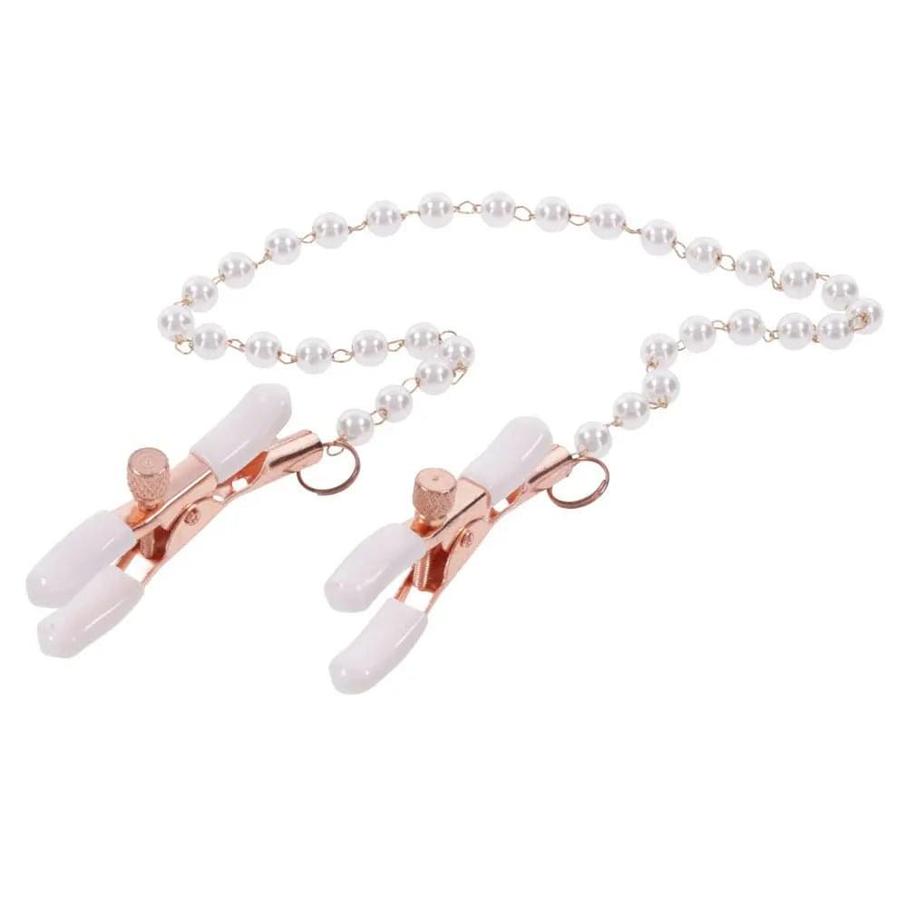 Sex & Mischief Peaches n CreaMe Pearl Nipple Clamps - Peach Nipple Restraints Sportsheets Discreet Intimate Essentials.