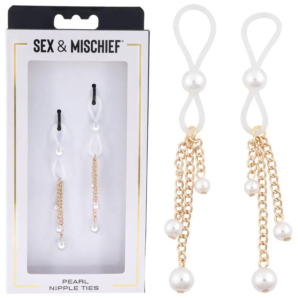 Sex & Mischief Pearl Nipple Ties - Gold/Pearl Nipple Restraints - Set of 2 Sportsheets Discreet Intimate Essentials.