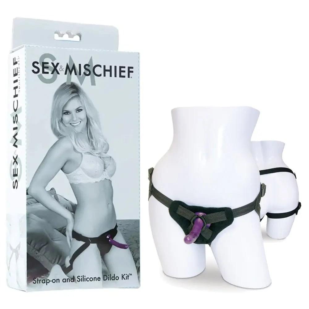 Sex & Mischief Strap-On & Silicone Dildo Kit - /Purple Adjustable Strap-On Sportsheets Discreet Intimate Essentials.