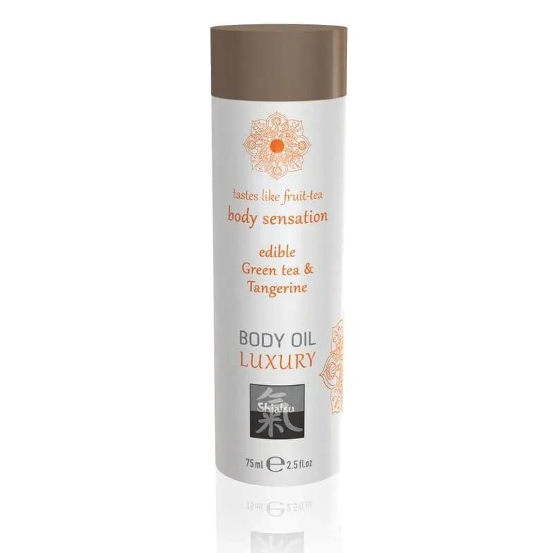 Shiatsu Luxury Body Oil Edible Green Tea and Tangerine Shiatsu Discreet Intimate Essentials.