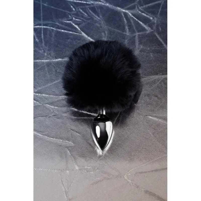Silver Metal Anal Plug Small w Black Tail Metal Discreet Intimate Essentials.