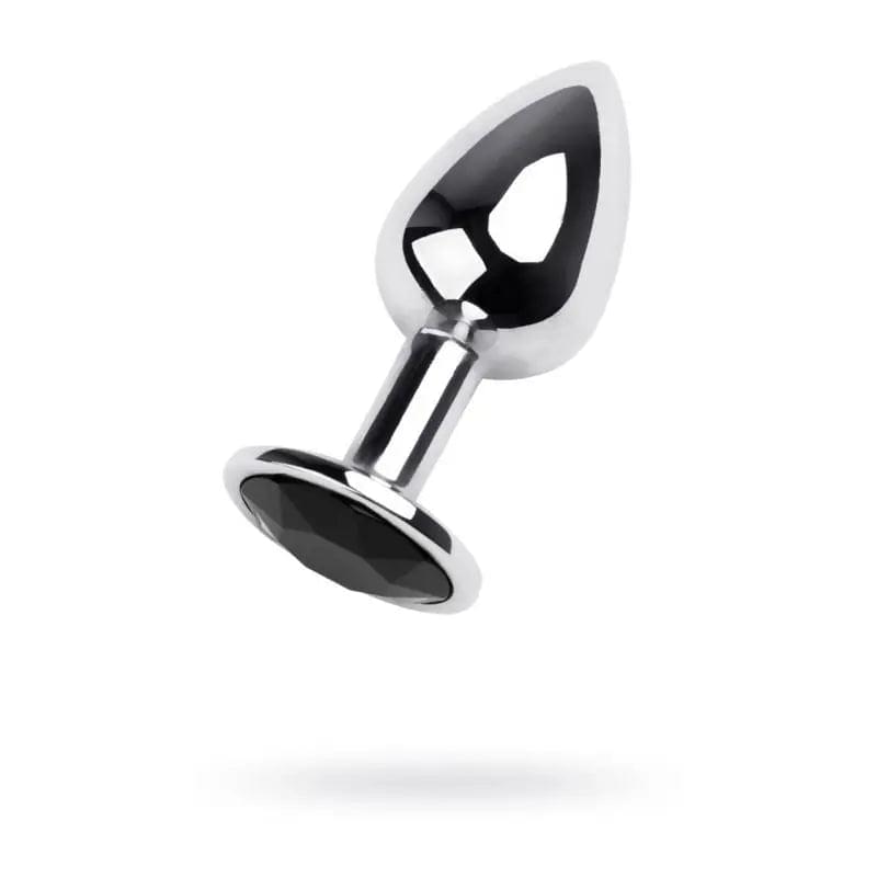 Silver Metal Anal Plug w Black Gem Small Metal Discreet Intimate Essentials.