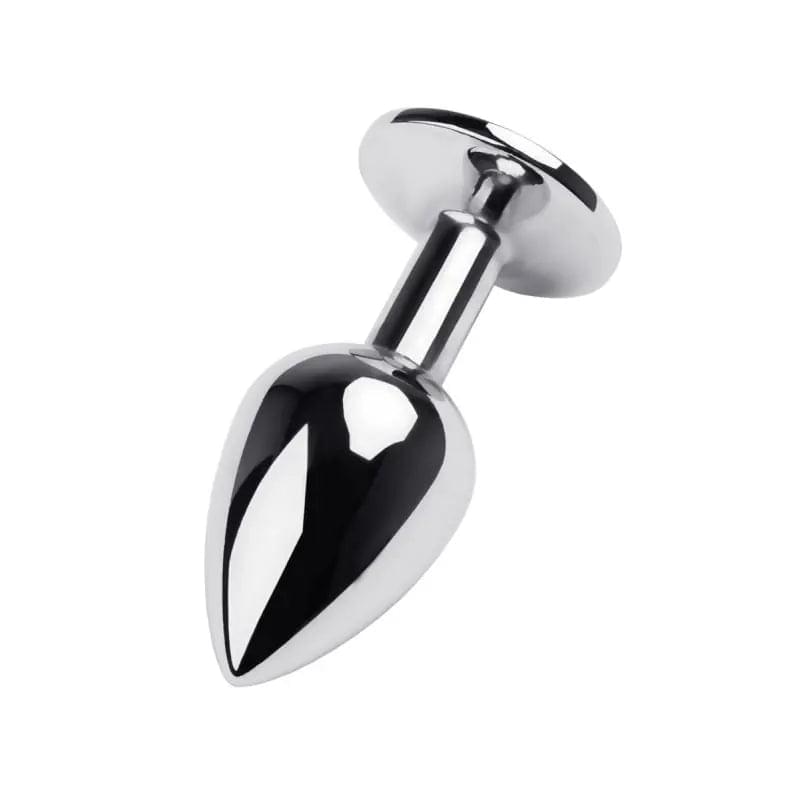 Silver Metal Anal Plug w Black Gem Small Metal Discreet Intimate Essentials.