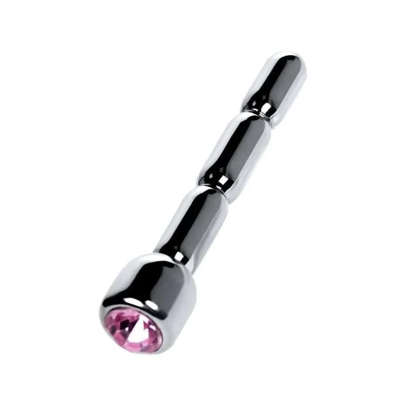 Silver Metal Urethral Plug w Ruby Rhinestone Metal Discreet Intimate Essentials.
