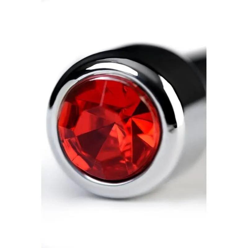 Silver Metal Urethral Plug w Ruby Rhinestone Metal Discreet Intimate Essentials.
