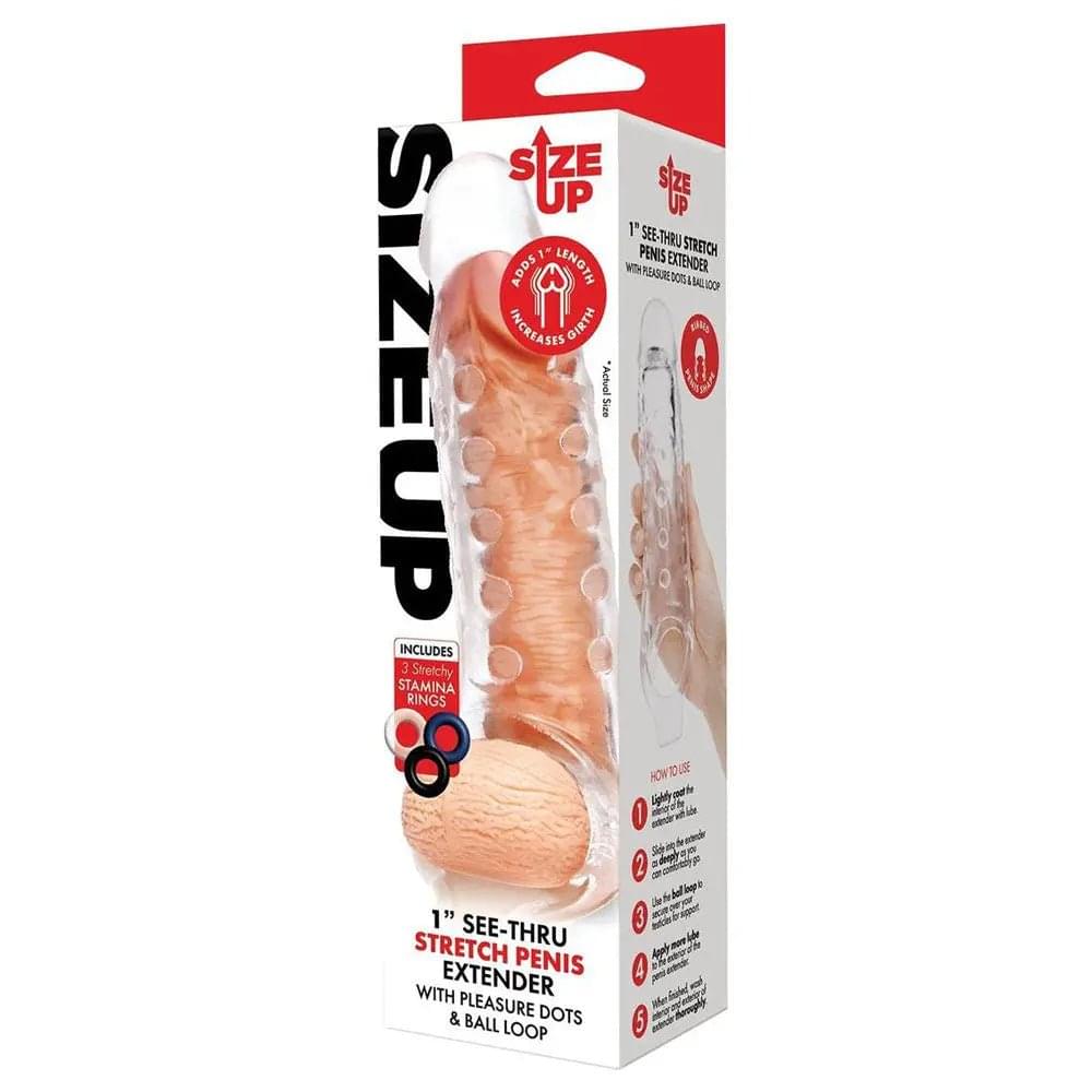 Size Up 1 Inch See-Thru Stretch Penis Extender -  2.5 cm (1'') Penis Extension Sleeve Xgen Products Discreet Intimate Essentials.