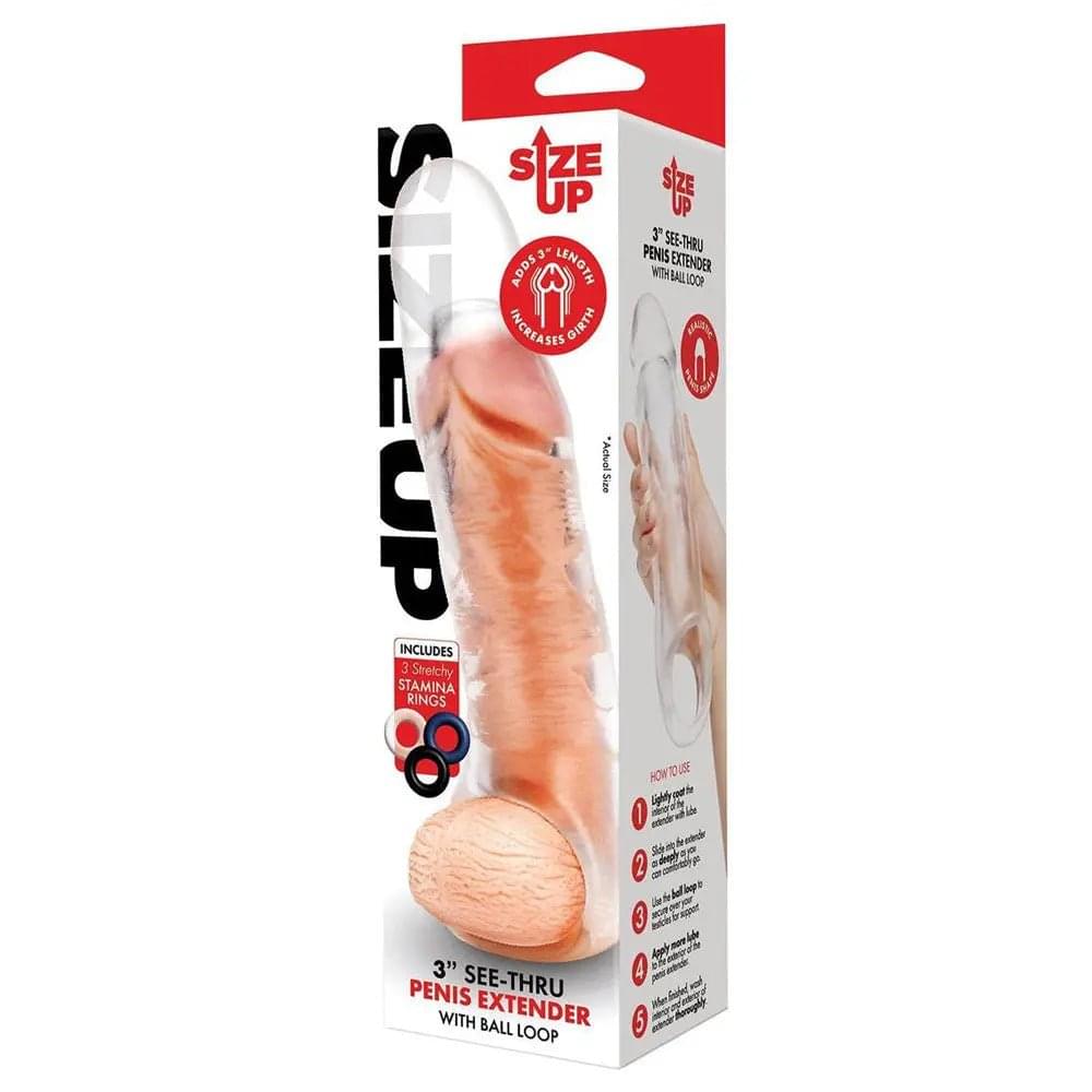 Size Up 3 Inch See-Thru Penis Extender with Ball Loop -  7.6 cm (3'') Penis Extension Sleeve Xgen Products Discreet Intimate Essentials.