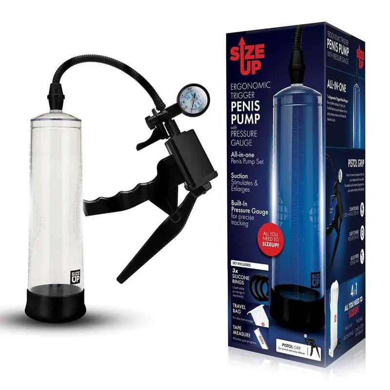 Size Up Ergonomic Trigger Penis Pump with Pressure Gauge -  Penis Pump Xgen Products Discreet Intimate Essentials.