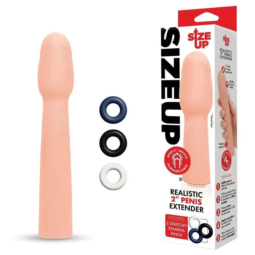 Size Up Realistic 2 Inch Penis Extender -  5 cm (2'') Penis Extension Sleeve Xgen Products Discreet Intimate Essentials.