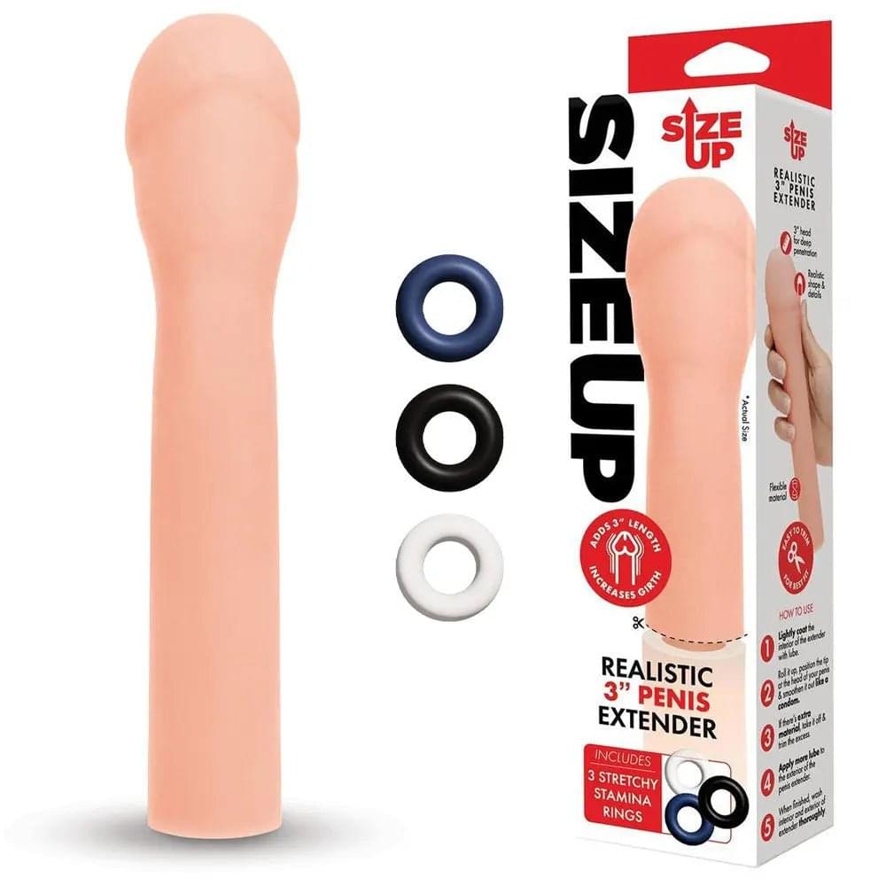 Size Up Realistic 3'' Penis Extender -  7.6 cm (3'') Penis Extension Sleeve Xgen Products Discreet Intimate Essentials.