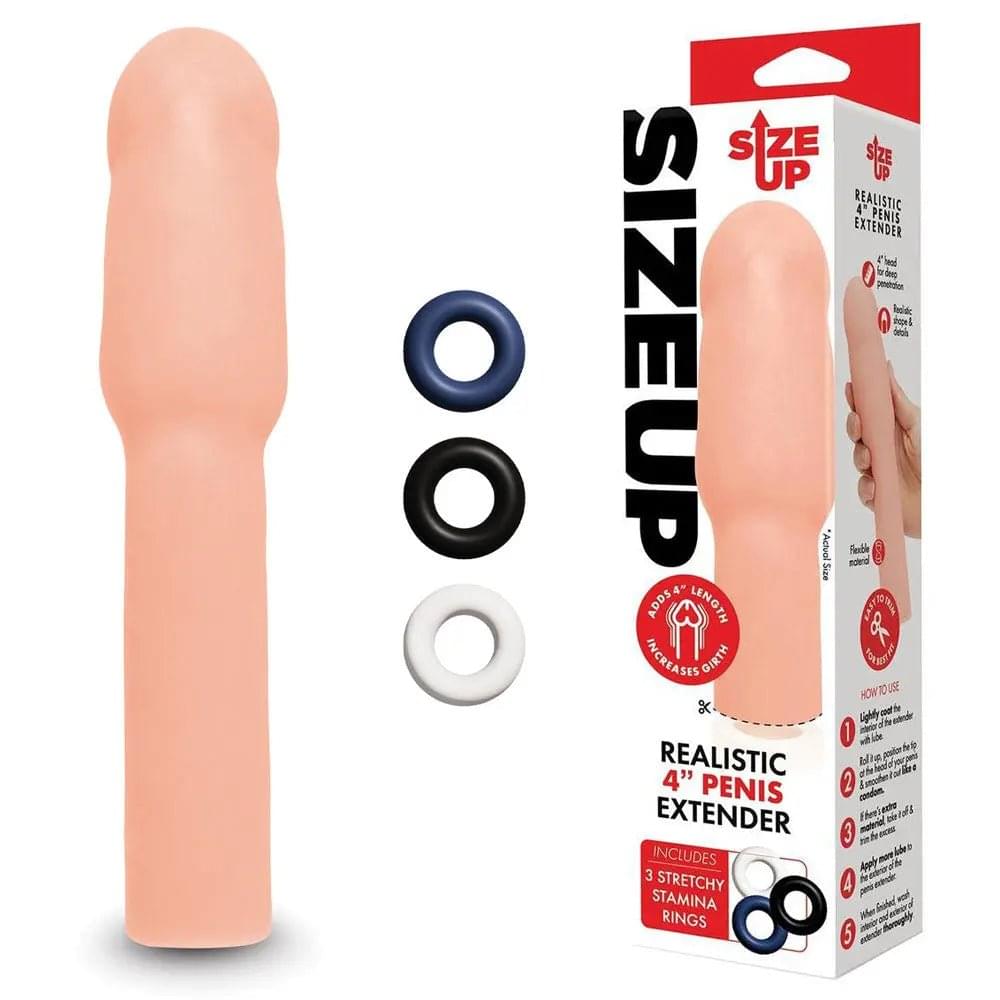 Size Up Realistic 4 Inch Penis Extender -  10.1 cm (4'') Penis Extension Sleeve Xgen Products Discreet Intimate Essentials.