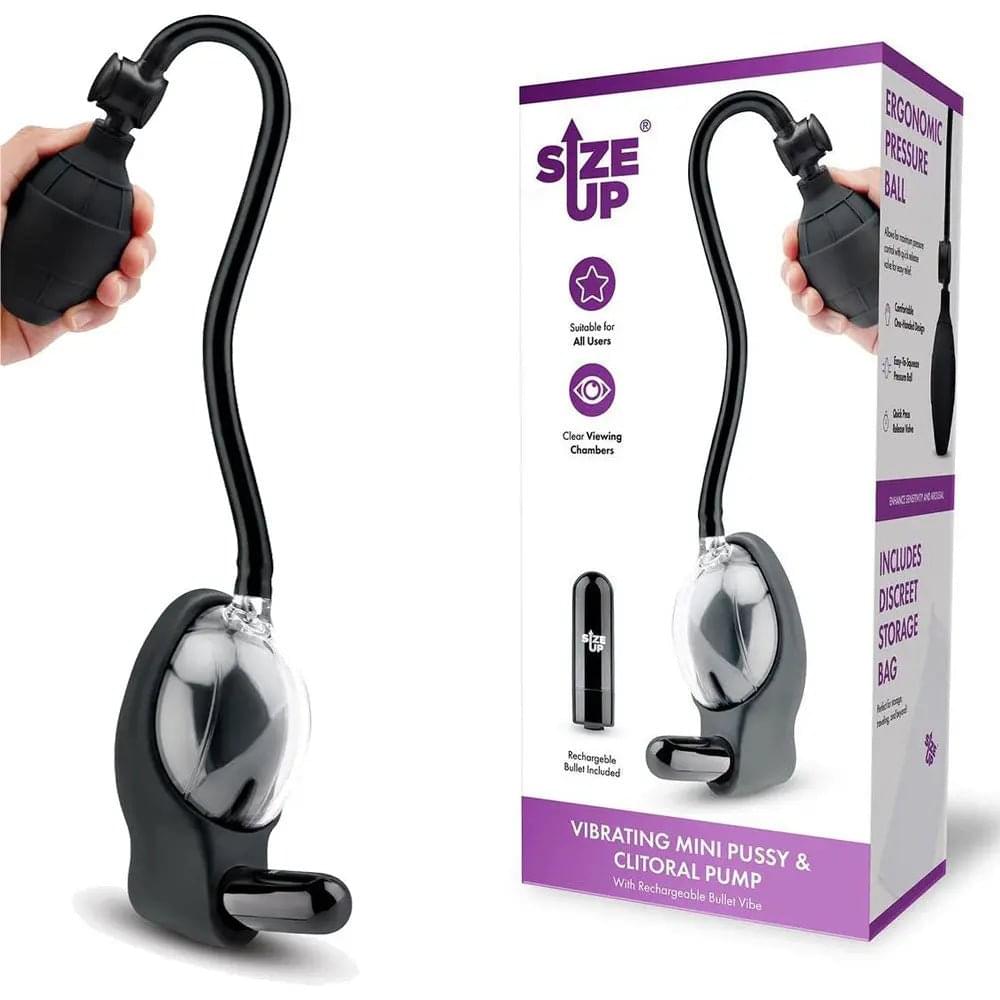 Size Up Vibrating Mini Pussy & Clitoral Pump -  USB Rechargeable Vibrating Vaginal and Clitoral Pump XGEN Products Discreet Intimate Essentials.