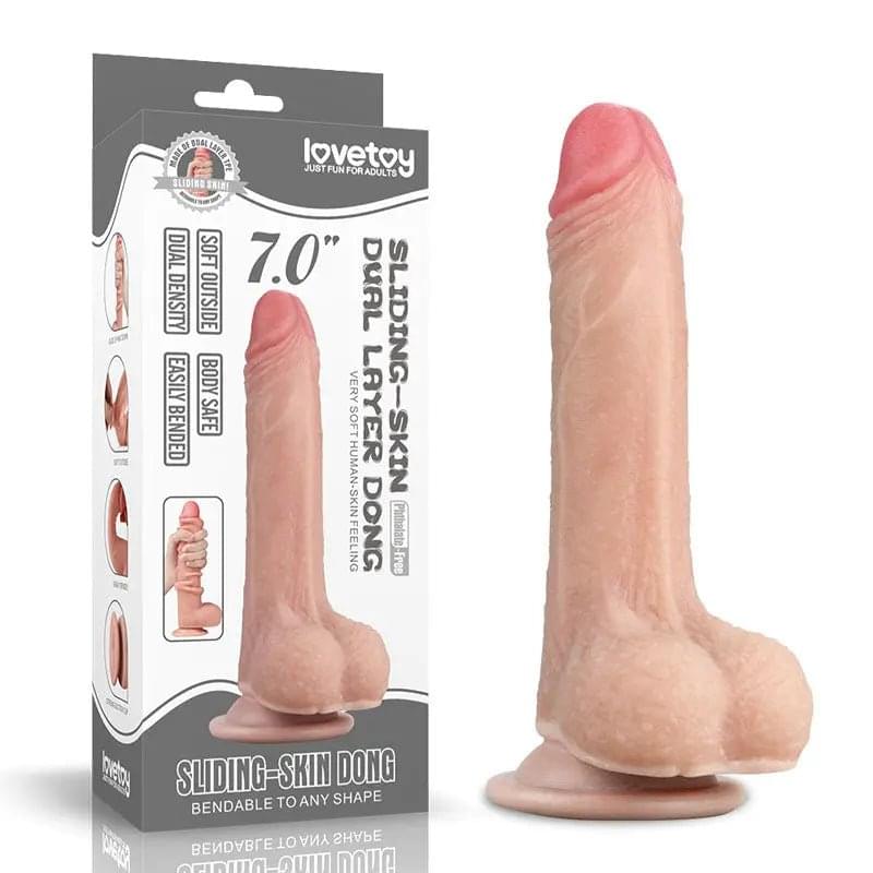 Sliding Skin Dual Layer Dong -  17.8 cm (7'') Dong with Flexible Skin Lovetoy Discreet Intimate Essentials.