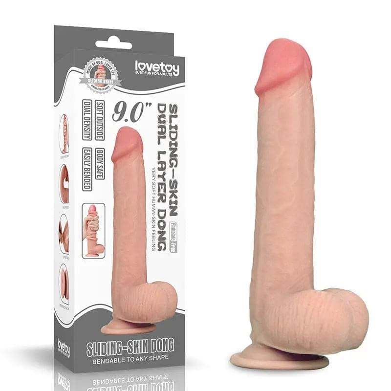 Sliding Skin Dual Layer Dong -  23 cm (9'') Dong with Flexible Skin Lovetoy Discreet Intimate Essentials.