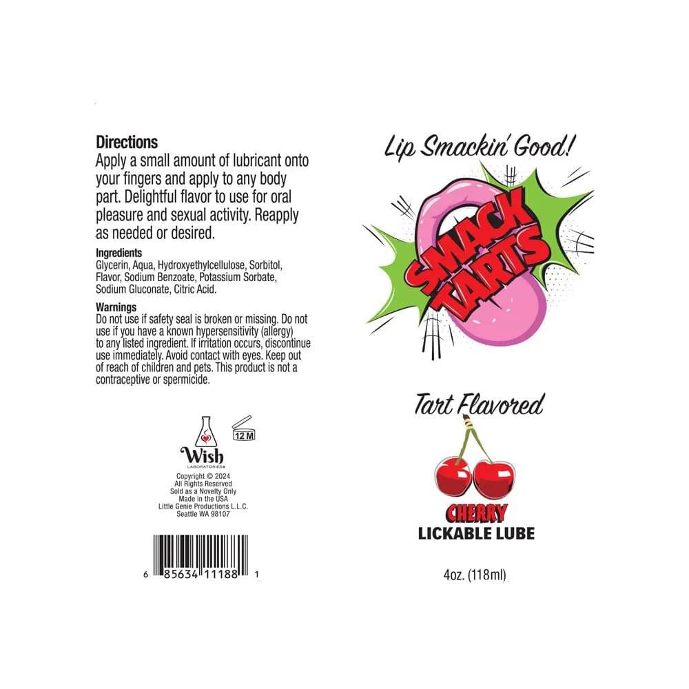 Smack Tarts - Sour Cherry - Sour Cherry Flavoured Lubricant - 120 ml Tube Little Genie Discreet Intimate Essentials.