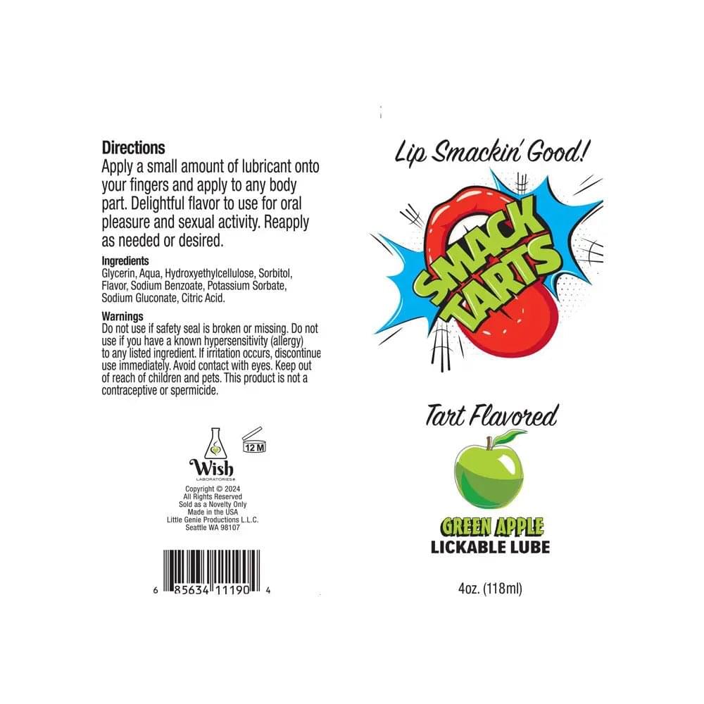 Smack Tarts - Sour Green Apple - Sour Green Apple Flavoured Lubricant - 120 ml Tube Little Genie Discreet Intimate Essentials.