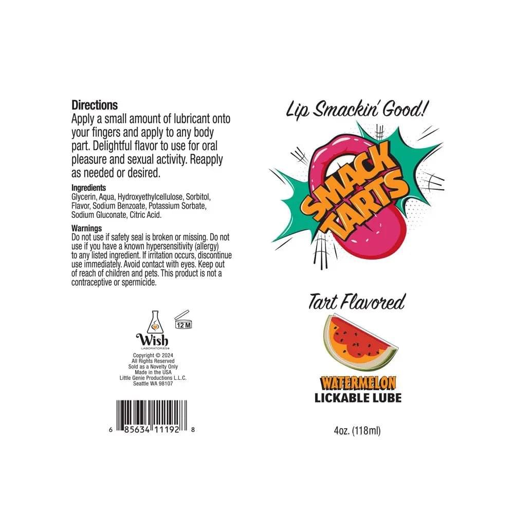 Smack Tarts - Sour Watermelon - Sour Watermelon Flavoured Lubricant - 120 ml Tube Little Genie Discreet Intimate Essentials.