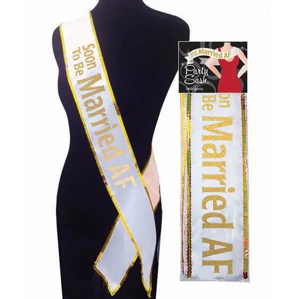 Soon To Be Married AF Sash - White Bride To Be Sash Little Genie Discreet Intimate Essentials.