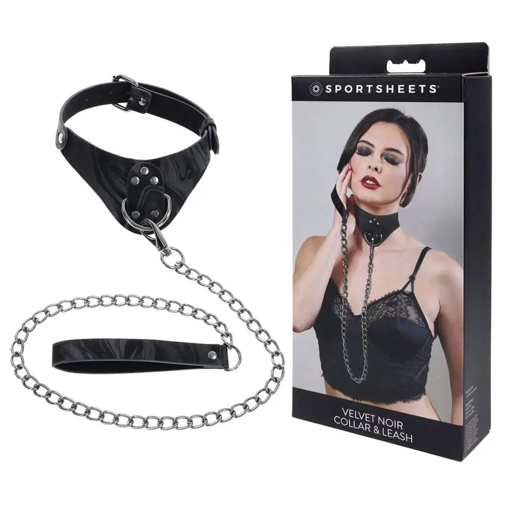 SPORTSHEETS Velvet Noir Collar & Leash -  Restraint & Leash Sportsheets Discreet Intimate Essentials.