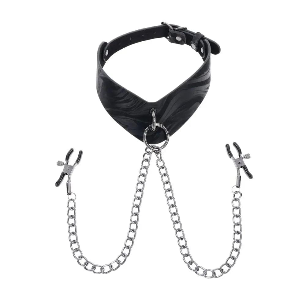 SPORTSHEETS Velvet Noir Collar & Removable Clamps -  Neck & Nipple Restraints Sportsheets Discreet Intimate Essentials.
