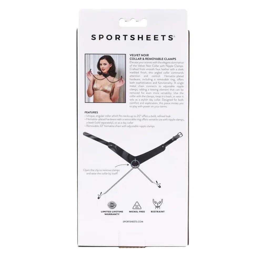 SPORTSHEETS Velvet Noir Collar & Removable Clamps -  Neck & Nipple Restraints Sportsheets Discreet Intimate Essentials.