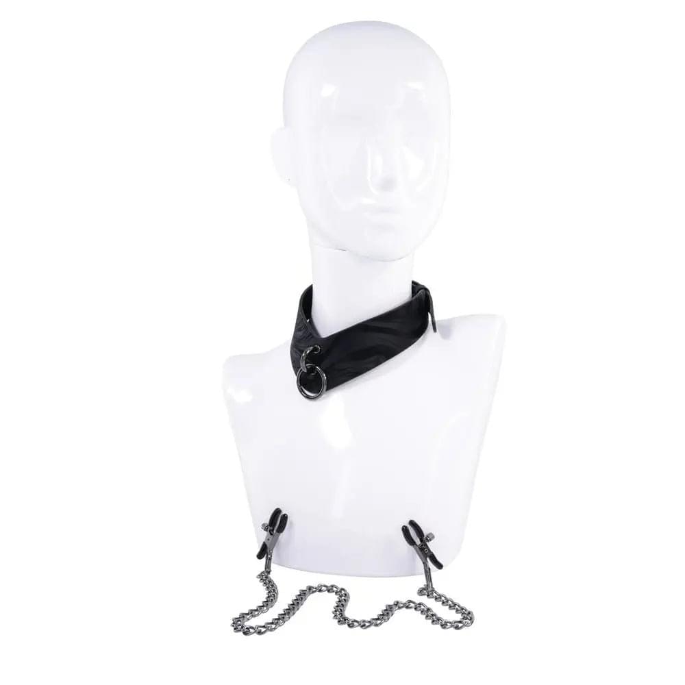 SPORTSHEETS Velvet Noir Collar & Removable Clamps -  Neck & Nipple Restraints Sportsheets Discreet Intimate Essentials.