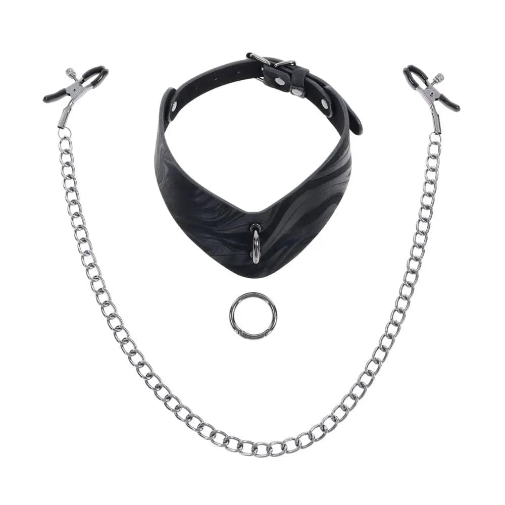 SPORTSHEETS Velvet Noir Collar & Removable Clamps -  Neck & Nipple Restraints Sportsheets Discreet Intimate Essentials.