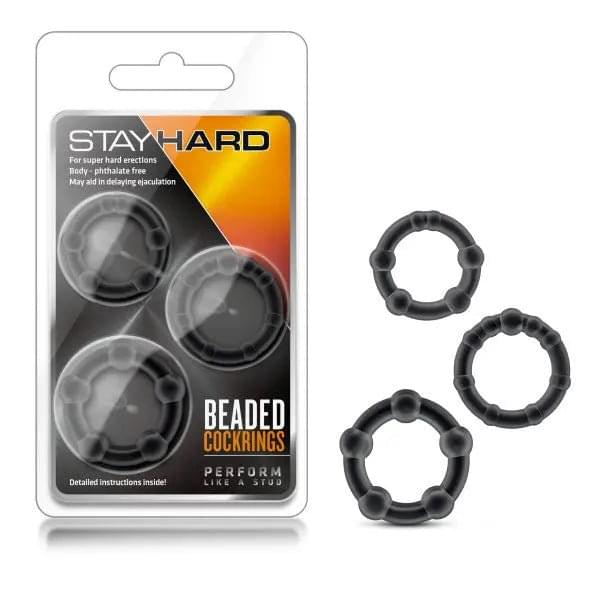 Stay Hard Beaded Cockrings -  Cock Rings - Set of 3 Sizes Blush Novelties Discreet Intimate Essentials.
