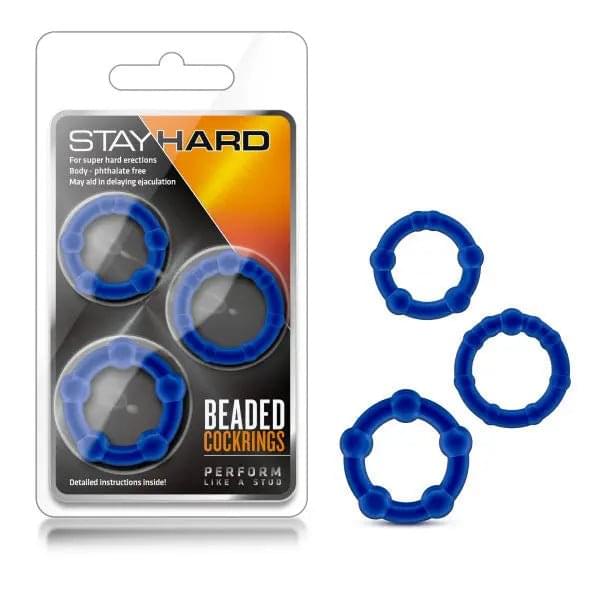 Stay Hard Beaded Cockrings -  Cock Rings - Set of  3 Sizes Blush Novelties Discreet Intimate Essentials.