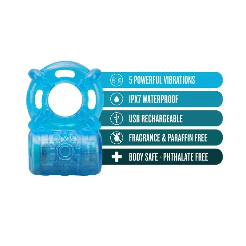 Stay Hard Rechargeable 5 Function Cock Ring -  USB Rechargeable Vibrating Cock Ring Blush Novelties Discreet Intimate Essentials.