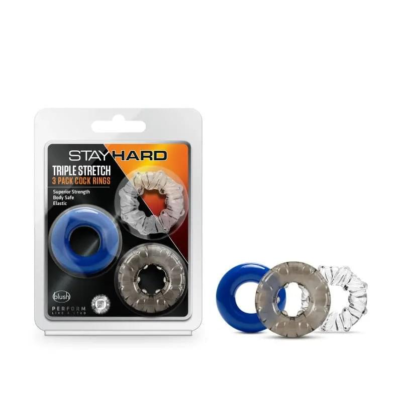 Stay Hard Triple Stretch -  Cock Rings - Set of 3 Blush Novelties Discreet Intimate Essentials.